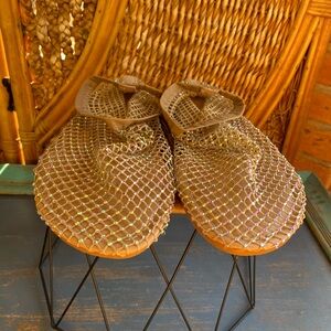 New Gold Mesh Slip-On Cristal Netted Sandals Shoes New Condition